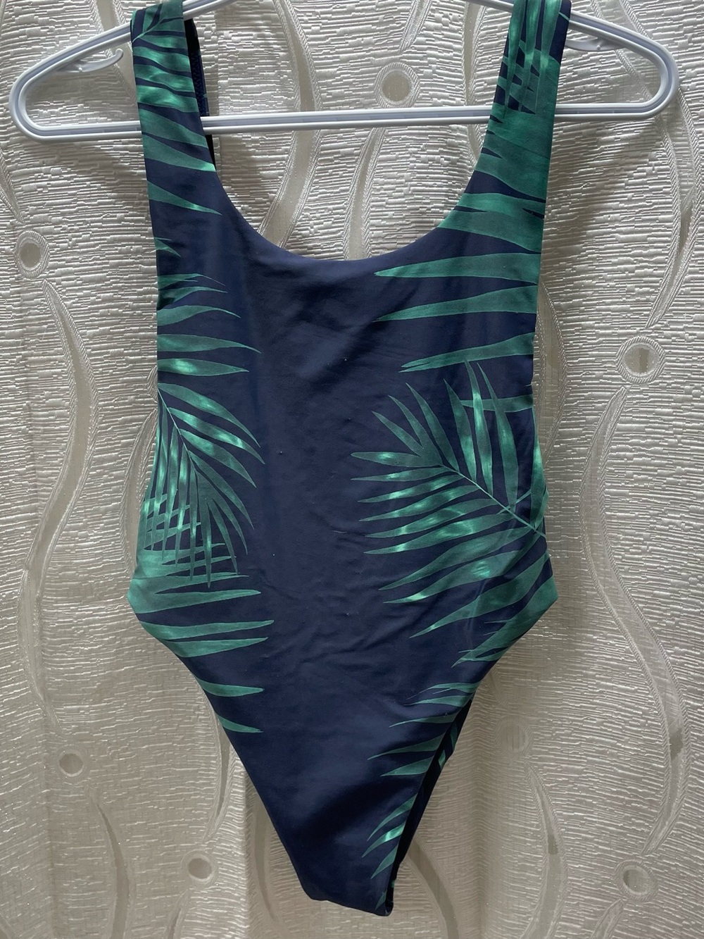 Aerie One Piece Swimsuit Kids Size Small Navy Green Tropical Palm Scoop